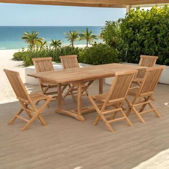 Wanda Collection Conjunto De Mesa De Jard&iacute;n Extensible Y 6 Sillas Plegables En Teca Maciza