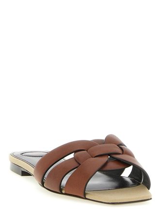 Saint Laurent Womens Brown Calfskin Slides Shoe