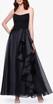 Betsy & Adam Ruffle Strapless Mixed Media Gown in Black at Nordstrom Rack, Size 4