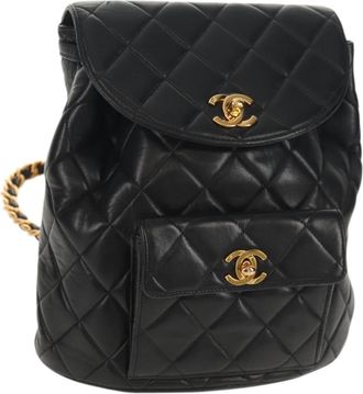 Chanel Vintage Cc Pocket Backpack Quilted Lambskin Black Leather Backpack Bag (Pre-Owned)