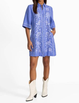Johnny Was Camille Kimono Sleeve Linen Shirt Dress In Baja Blue