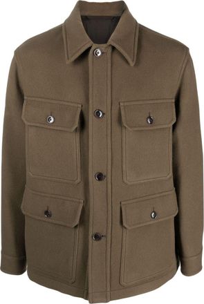 Christophe Lemaire button-down wool shirt jacket - men - Wool/Cotton - 50 - Green