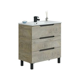 Dmora Dmora - Bajo El Armario Dianmu, Mueble De Ba&ntilde;o, Contenedor De Lavabo, Mueble Fregadero, 80x45 H86 Cm, Antracita Y Roble