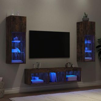 vidaXL Vidaxl - Muebles Tv Pared Con Led 5 Pzas Madera Ingenier&iacute;a Roble Ahumado