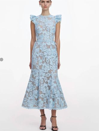 Self Portrait Crochet Lace Midi Dress In Blue