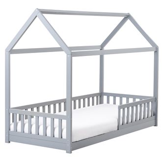 Beliani Cama Infantil En Forma De Casa Con Dosel De Madera De Pino Gris 90 X 200 Cm Cossaye