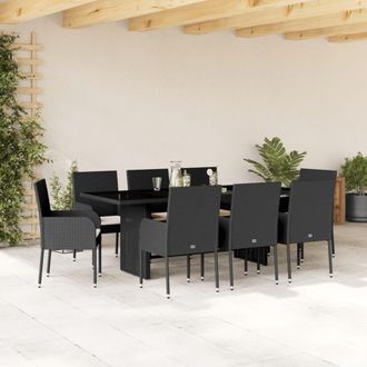 vidaXL Set De Comedor De Jard&iacute;n 9 Pzas Y Cojines Rat&aacute;n Sint&eacute;tico Negro Vidaxl