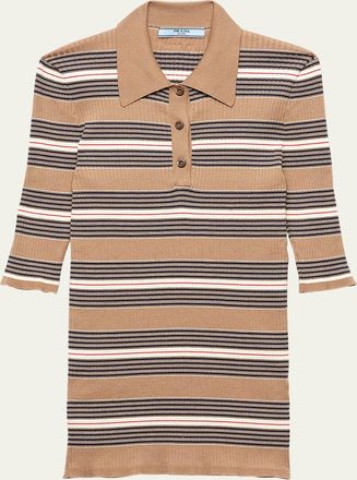 Prada Stripe Ribbed Knit Polo Shirt