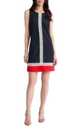 Jones New York Lace Trim Colorblock Shift Dress in Pacific Navy/Rouge at Nordstrom, Size X-Large
