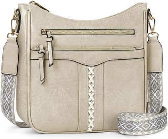 Generic Boho Crossbody Bags for Women - Trendy Vegan Leather Hobo Purses - Shoulder Handbags With Wide Shoulder Strap (Beige)