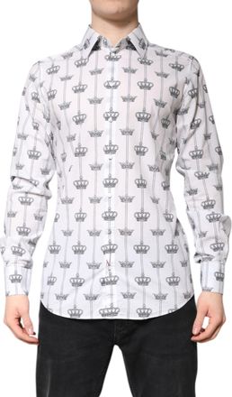 Dolce & Gabbana White GOLD Crown Cotton Dress Formal Mens Shirt