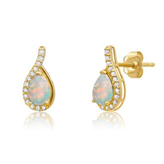 MAX + STONE 14k Yellow or White Gold Gemstone Pear Shape Drop Stud with Diamonds Accents