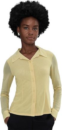 Sanctuary FITTED MESH BUTTON DOWN Womens Clothing Buttercream : LG (US 10-12), Down/Mesh/Polyester