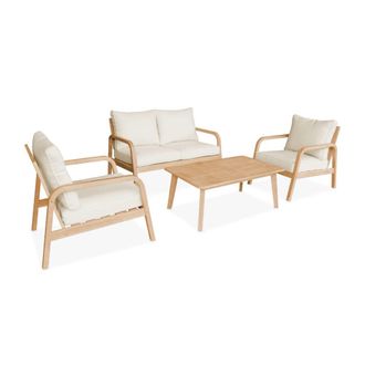Sweeek Conjunto de muebles de jard&iacute;n de madera acacia, 4 plazas, beige