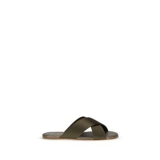 Pedro Garcia Brown Silk Flat Womens Sandals