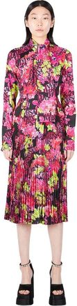 Versace Floral Logo Midi Jurk - Dames - Shirt Kleedjes - Veelkleurig - S - Polyester - Kleedjes