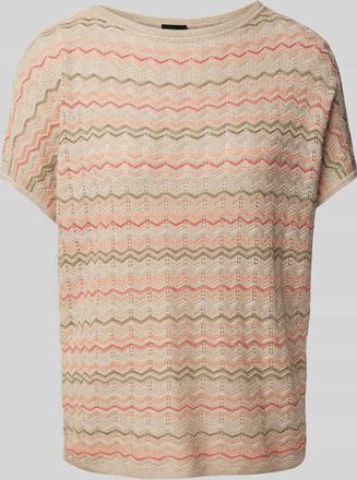s.Oliver Black Label Loose Fit Stricktop aus Viskose-Mix mit Zackenmuster in Sand, Größe XL