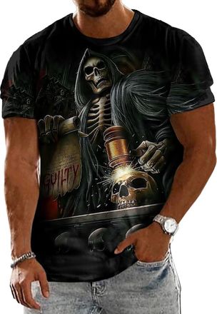 Generic Skull T-Shirts for Men Casual Halloween T-Shirt Creepy Skull Retro Graphic Tees Gothic Basic Top Summer Party Vacation Travel