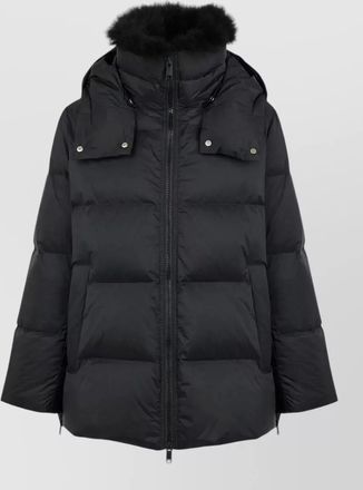 Yves Salomon technical fabric a-line puffer coat with shearling collar