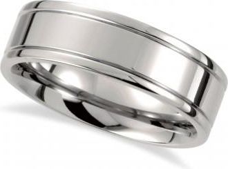 Allurez Mens Grooved Wedding Ring Titanium Band (7mm)
