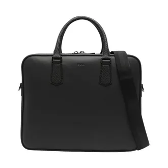 HUGO BOSS Tassen, Heren, Zwart, ONE Size, Leer, Leren Laptoptas