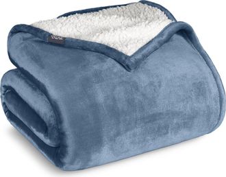 Bare Home Reversible Plush Fleece Throw Blanket in Coronet Blue at Nordstrom