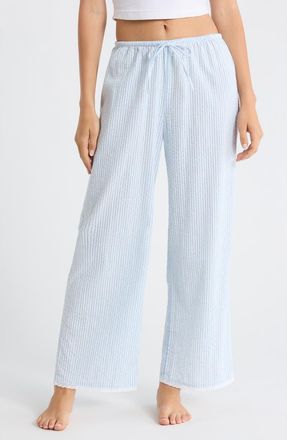 Open Edit Seersucker Sleep Pants in White- Blue Hickory Stripe at Nordstrom, Size X-Small