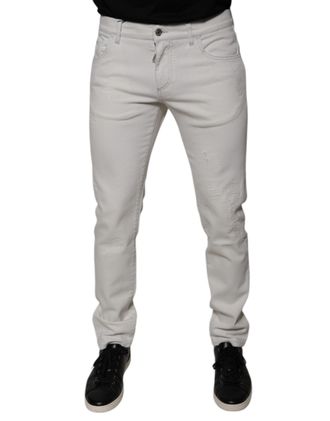 Dolce & Gabbana White Cotton Stretch Skinny Men Denim Jeans Co+02 Clothing