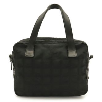 Chanel Black Nylon Jacquard Leather Handbag Tote Bag (Pre-Owned)