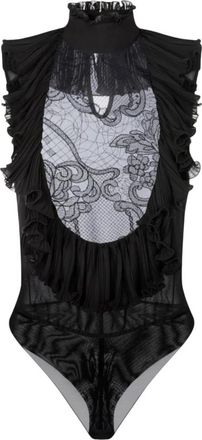 Elisabetta Franchi Body de Georgette y Encaje - Tops - Mujer - Negro - XL