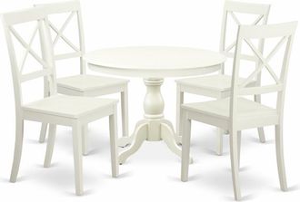 East West Furniture HBBO5-LWH-W 5 Piece Kitchen Set - Linen White Breakfast Table and 4 Linen White Chairs for Dining Room with X-Back - Linen White Finish