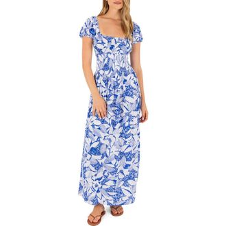 Hurley Paloma Floral Print Maxi Dress in Hydro at Nordstrom, Size X-Small