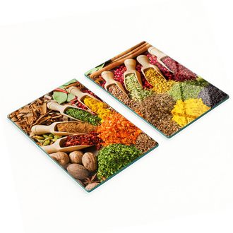 OEM Eleganti E Resistenti Taglieri In Vetro Con Stampa Di Spezie Colorate, 2x40x52 Cm
