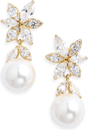 Nadri Under the Sea Cubic Zirconia & Faux Pearl Drop Earrings in Gold at Nordstrom