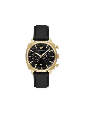 Emporio Armani round-face 43mm - men - Leather/stainless steel - OS - Black