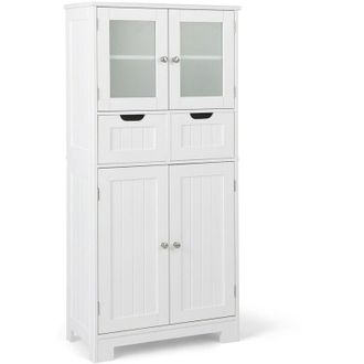 Costway Bathroom Storage Cabinet Tall Freestanding Floor Wood Cabinet Storage White