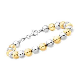 Ross-Simons Italian 8mm Sterling Silver and 18kt Gold Over Sterling Bead Bracelet