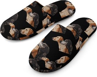 Generic English Foxhounds Dogs Flannel Mens Slip-on Slippers Winter Warm House Shoes with Rubber Sole for Home Hotel