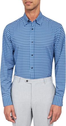 W.R.K Regular Fit Mosaic Gingham Stretch Performance Dress Shirt in Navy at Nordstrom Rack, Size 17.5