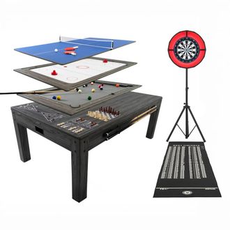 MonsterShop 7-In-1 Grey Games Table, Darts Bundle & LED Light