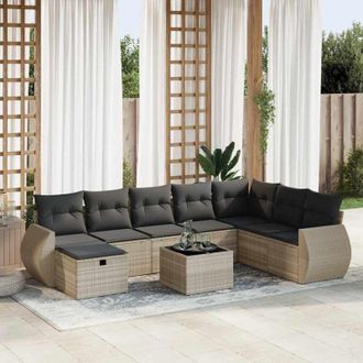 vidaXL Set Muebles Jard&iacute;n 9 Pzas Y Cojines Rat&aacute;n Sint&eacute;tico Gris Claro Vidaxl