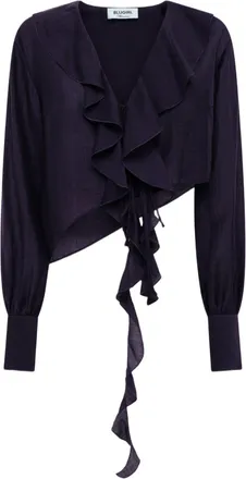 Blugirl Ruffled Lyocell Blouse With V-Neckline And Asymmetrical Hem