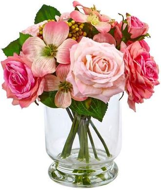 Nearly Natural 10-in Rose and Berry Arrangement in Pink at Nordstrom