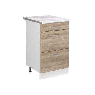 Vicco Mueble Bajo De Cocina R-line, Sonoma/blanco, 50 Cm Encimera M&aacute;rmol, Vicco