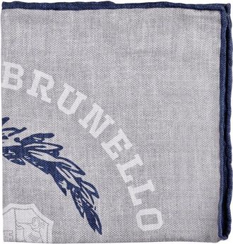 Brunello Cucinelli MenS Gray And Navy Patterned Pocketsquare, One Size