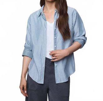 Splendid Kenna Stripe Button Down Shirt In Ice Navy/white