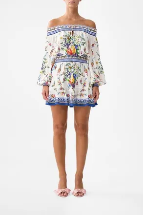 Camilla Off Shoulder Short Dress Tiles Darls at Nordstrom, Size Xx-Small Au