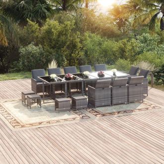 vidaXL Set Comedor Jard&iacute;n 15 Pzas Y Cojines Rat&aacute;n Sint&eacute;tico Gris Vidaxl