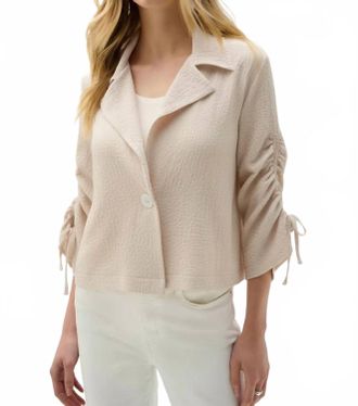Joseph Ribkoff Woven Seersucker Boxy Blazer With Shirred Sleeves In Moonstone