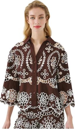Access Fashion Camicia in sangallo con ricamo a contrasto - Dames - Overhemden - Bruin - M/L - Overhemden